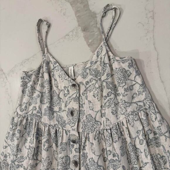 Gentle Fawn Floral Linen Blend ButtonDown Mini Babydoll Dress Womens Small Cream - Picture 3 of 7